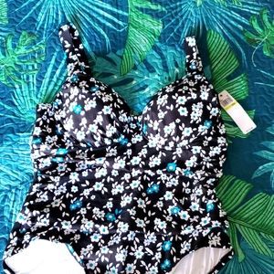 NWT ANNE COLE One Piece Swim Suit Floral 18W
